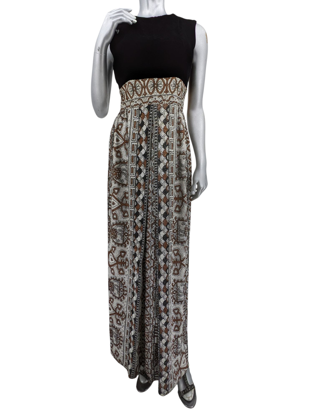SALE! Fantastic Vintage 1960s LUREX HOSTESS DRESS Velvet Bodice Sparkly Mod Maxi